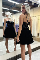 Black Homecoming Dress Spaghetti Straps Corset Short Prom Dress